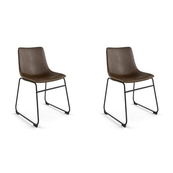 Pemberly Row Vegan Leather Side Chairs with Black Legs (Set of 2) in Dark Wood