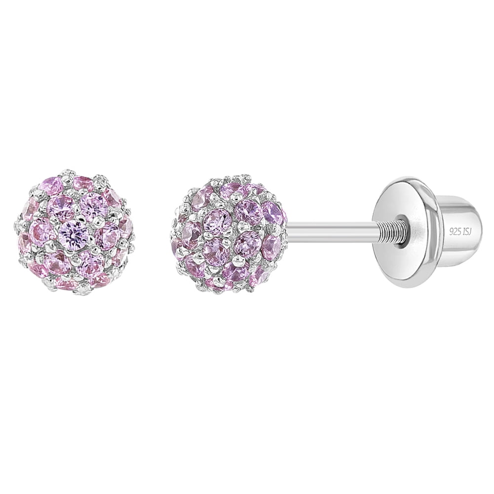 925 Sterling Silver Clear CZ Heart Safety Back Stud Earrings for Girls 