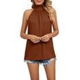 thumbnail image 4 of BadPiggies Women's Sleeveless Tie Halter Neck Summer Tops Loose Casual Tank Top Blouse Shirts (2XL, Caramel), 4 of 5