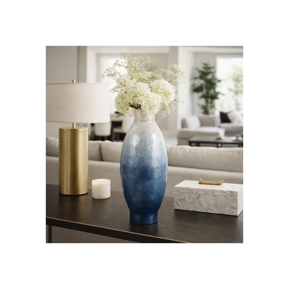Decorative Tall Ombre Vase for Living Room Decor - Contemporary Textured Flower Vase for House, Office, Room, and Table Display - Stylish Home Accent for Bedroom and Entryway - 20", Ivory & Blue