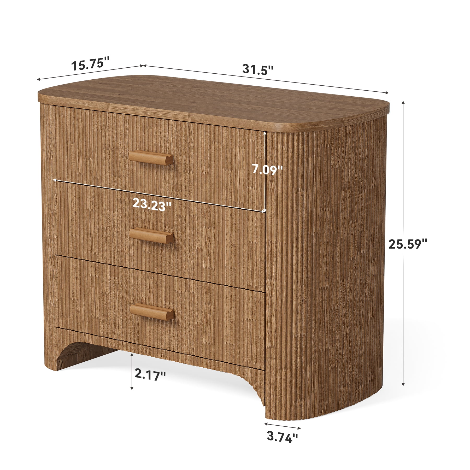 Finmind 31.5" Wide Fluted Nightstands, Oversized 3-Drawer Night Stand, Large Bedside End Table for Bedroom, Living Room