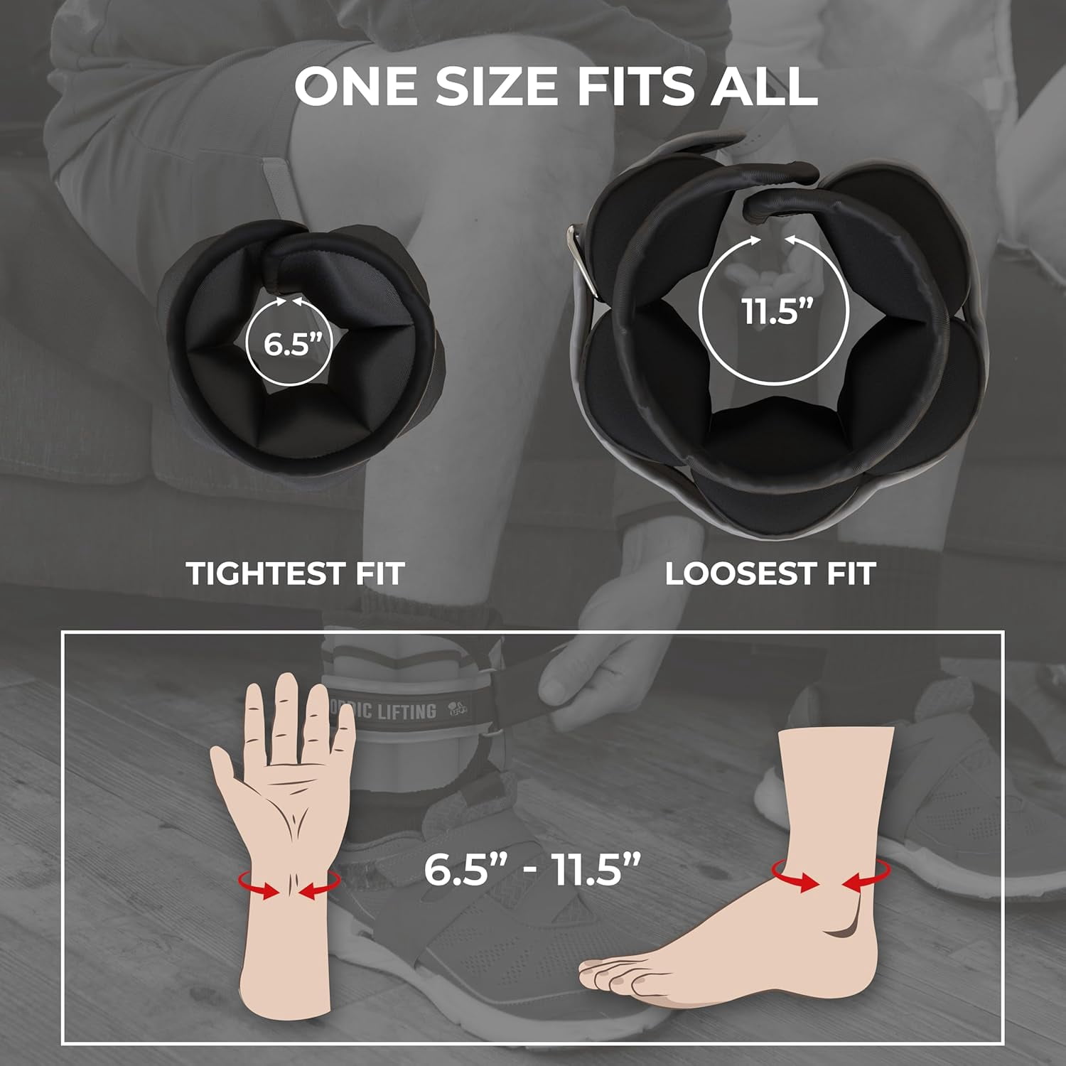 Nordic Lifting Adjustable Ankle Weights for Men & Women, Resistance Weights for Fitness, Workout, Training, 1-5lb Set