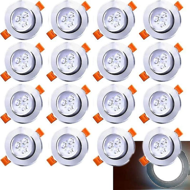 Paquete de 20 focos empotrables LED, lámpara de techo de 3 W, 30 focos LED redondos giratorios, 245 lúmenes, blanco frío, 3000 K, diámetro del orificio