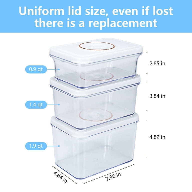 VIXINO 3-Pc Vacuum Sealer Containers for Fridge Organizers