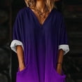 thumbnail image 6 of aohooy 3/4 Sleeve Loose Fitting Dress for Women Gradient Color Flowy Maxi Dress V Neck Dressy Casual Summer Sundress with Pockets Purple,M, 6 of 7