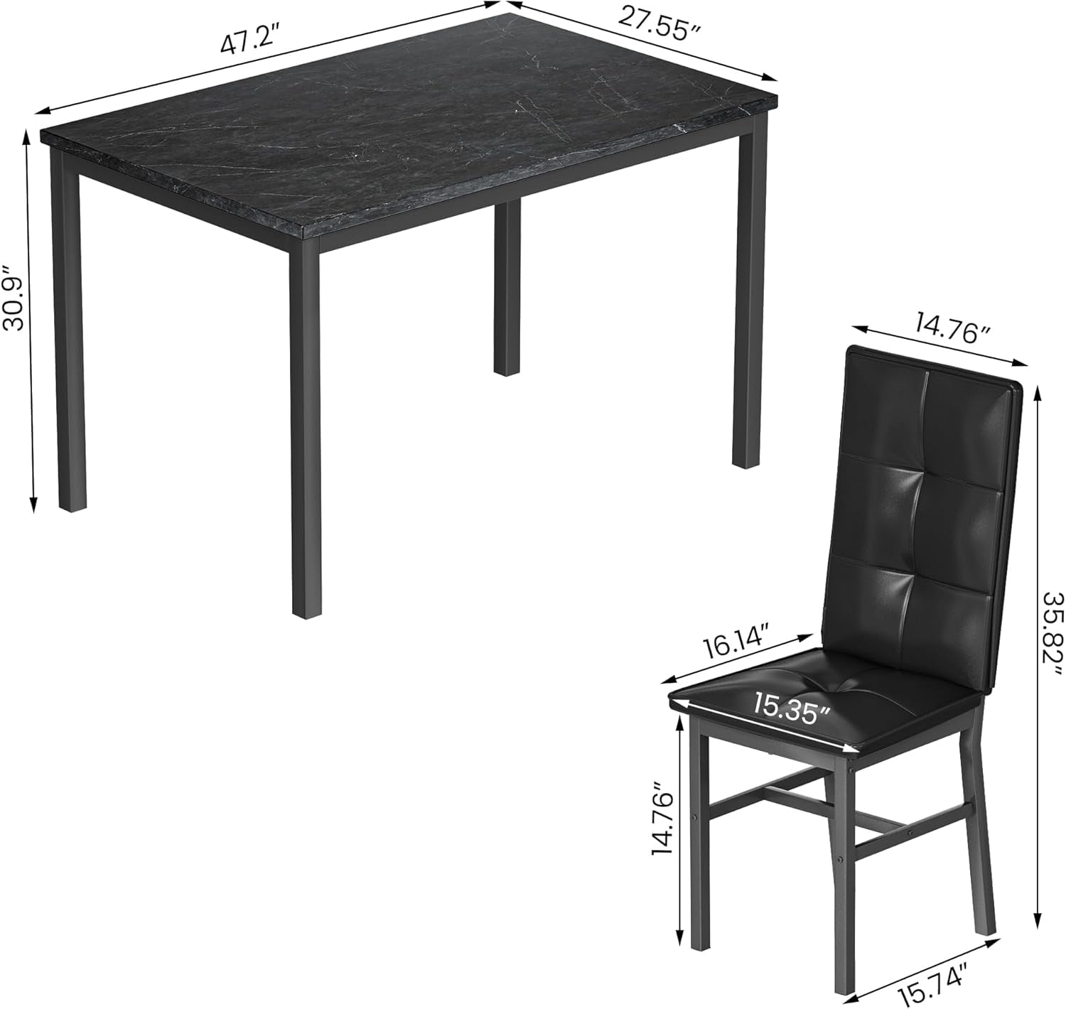 LinkRomat Dining Table Set for 4, Modern Faux Marble Tabletop and 4 PU Leather Upholstered Chairs, Kitchen Table and Chairs for Dining Room Breakfast Nook, Black