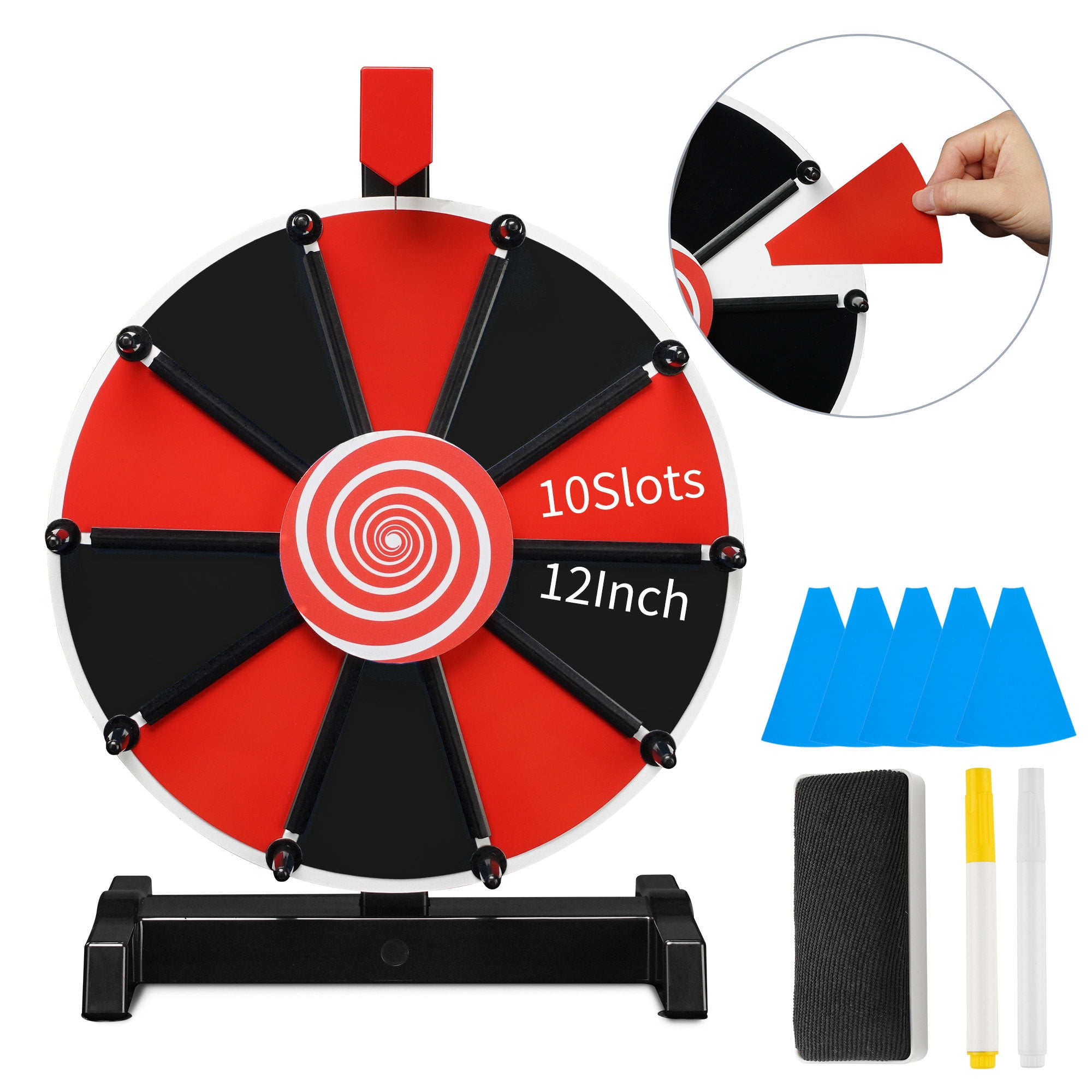 JungleA 24 inch Tabletop Spinning Prize Wheel Spinner 14 Slots Color Customized Carnival Fortune Spinner Game with Editable Dry Erase Marker Pen for Party Trade Show 