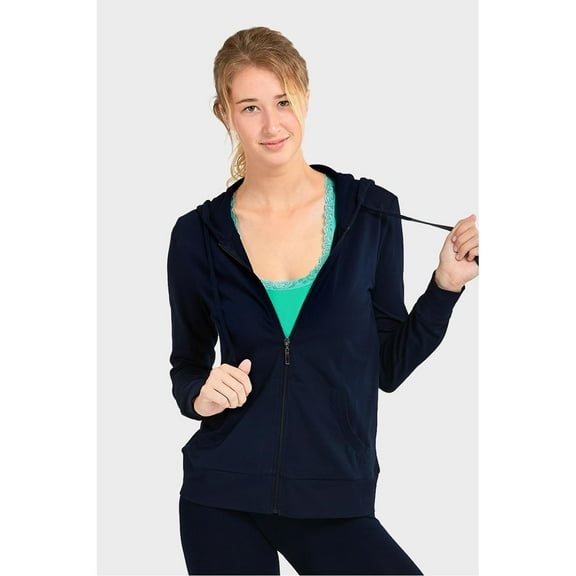 Teejoy Womens Thin Cotton Zip Up Hoodie Jacket, Navy, Size: Medium, Sofra