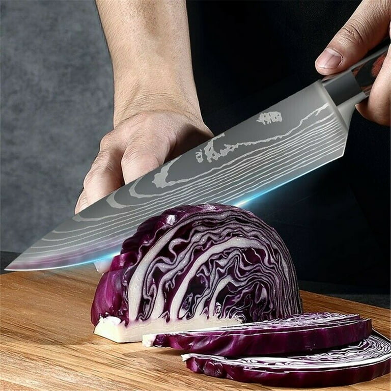 8PCS Kitchen Knives Set ,Stainless Steel Chef Knife Set,Japanese Damascus  Style ,Black 
