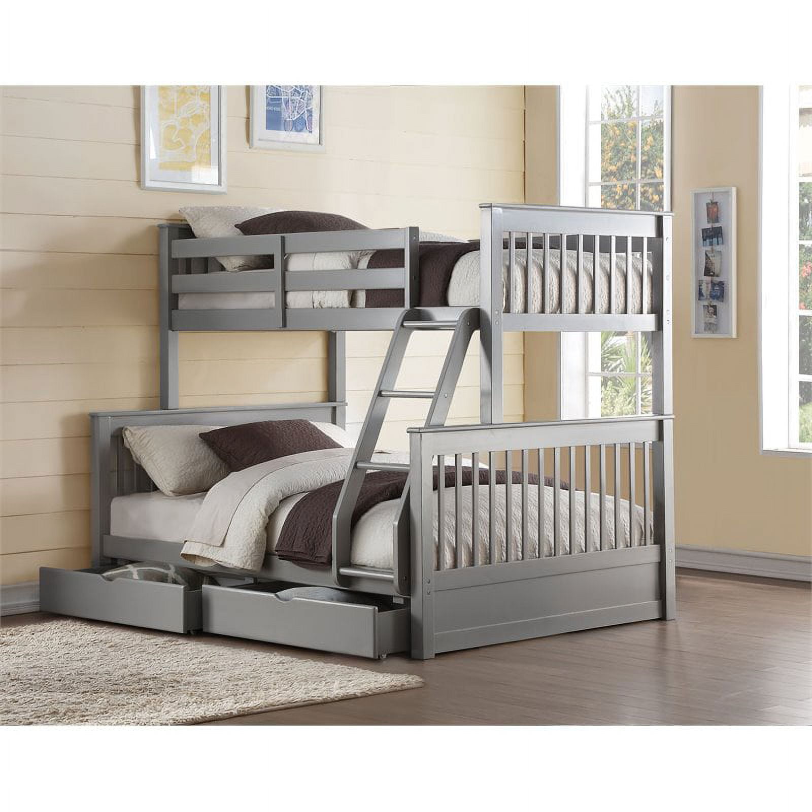 Bowery Hill Twin over Full Bunk Bed with 2 Drawers in Gray