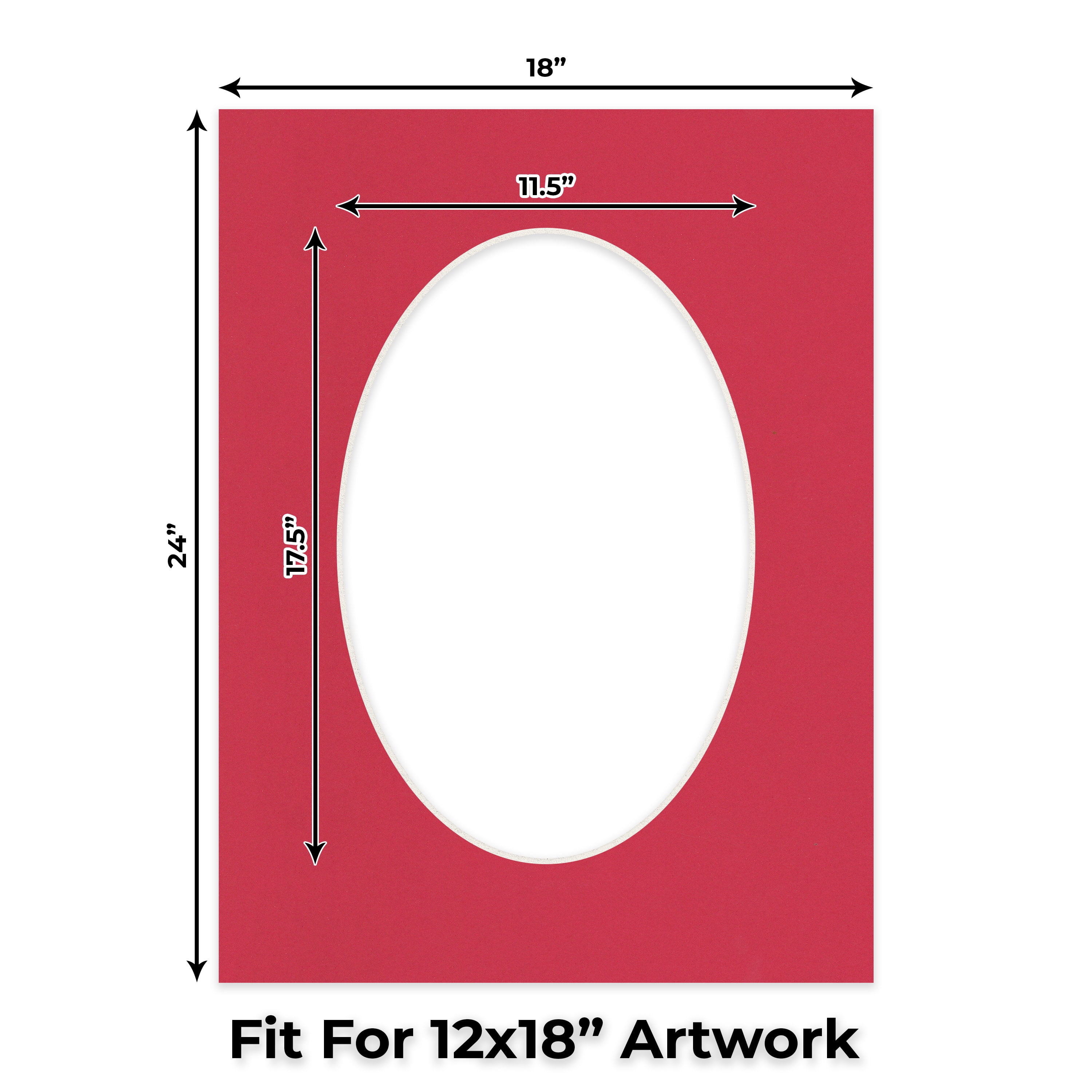 Deep Red Picture Frame Mat for 18x24 Frames - Oval Opening for 12x18 Photos - 50 Mats
