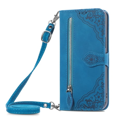 Case for OPPO A60 4G Zipper wallet protective cover, advanced magnetic closure bracket function, split PU leather flip cover, soft TPU with shoulder strap protective cover