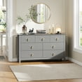 thumbnail image 1 of Commode Cannelée de 54 Pouces de Large à 7 Tiroirs avec Poignées Dorées, Armoire de Rangement Moderne en MDF pour Chambre, Salon, Entrée, Meuble Multimédia Polyvalent, Meuble Télé, Organisateur, 1 of 7