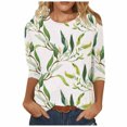 thumbnail image 1 of Impression de Col Rond Individuellement Intelligent en Vrac Femmes Manches 3/4 95% Polyester, 5% Spandex Top (Blanc, S), 1 of 5