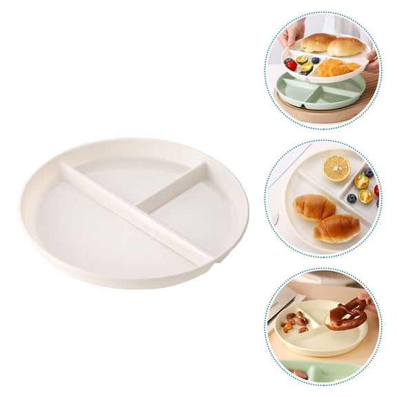 COMPUKAS Beige Mealtime Divider Plates Set of 4 - Sectioned Plates for Kids and Family Meals
