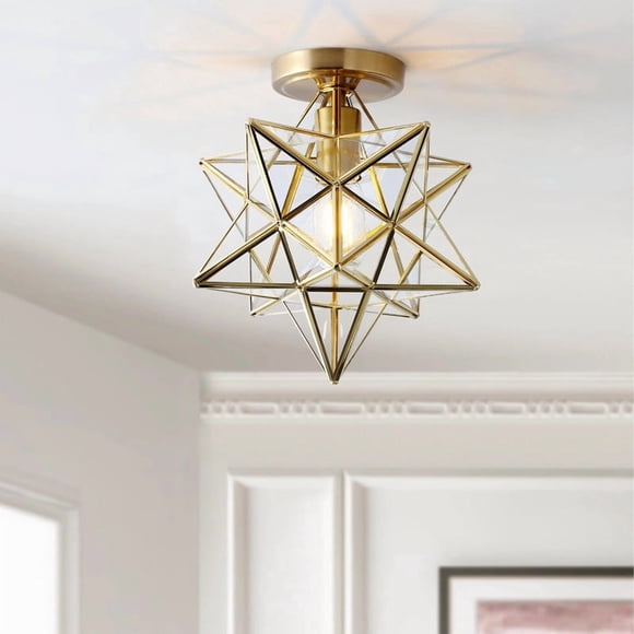9.84 inch Bronze Flush Mount Ceiling Light with Clear Glass Shade, Star-Shaped Close to Ceiling Light Fixture for Entryway, Hallway & Bedroom