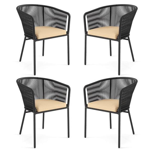 Gymax Patio Dining Chair Set of 4 w/Backrest Armrests Washable Cushions Metal Frame