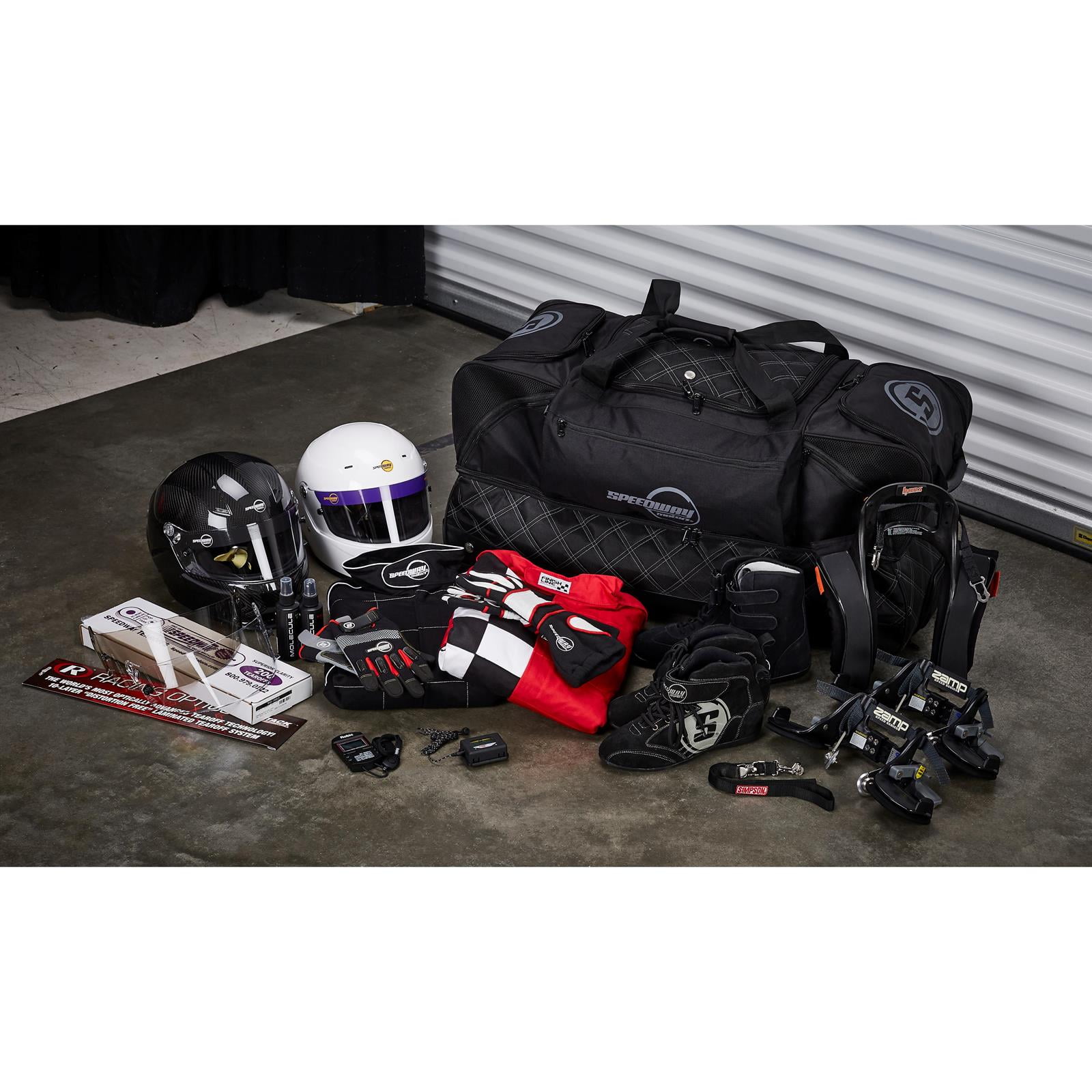 Speedway Motors Pro Roller Racing Gear Travel Bag: Large Multi-Compartment for Helmets, Suits, Shoes, 35x15x15 inches, Retractable Handle, Vented Compartments, Durable Nylon, Heavy-Duty Wheels