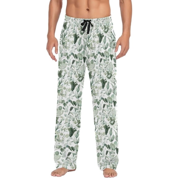 GZHJMY Green Leaves Men's Pajama Pants, Soft and Comfortable Lounge Sleep Bottoms with Pockets, Men's Sleepwear with Custom Print, X-Large