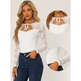 thumbnail image 2 of Disfraz de navidad Top de encaje floral gótico de manga larga con cuello de gargantilla para mujer Blanco S, 2 of 6