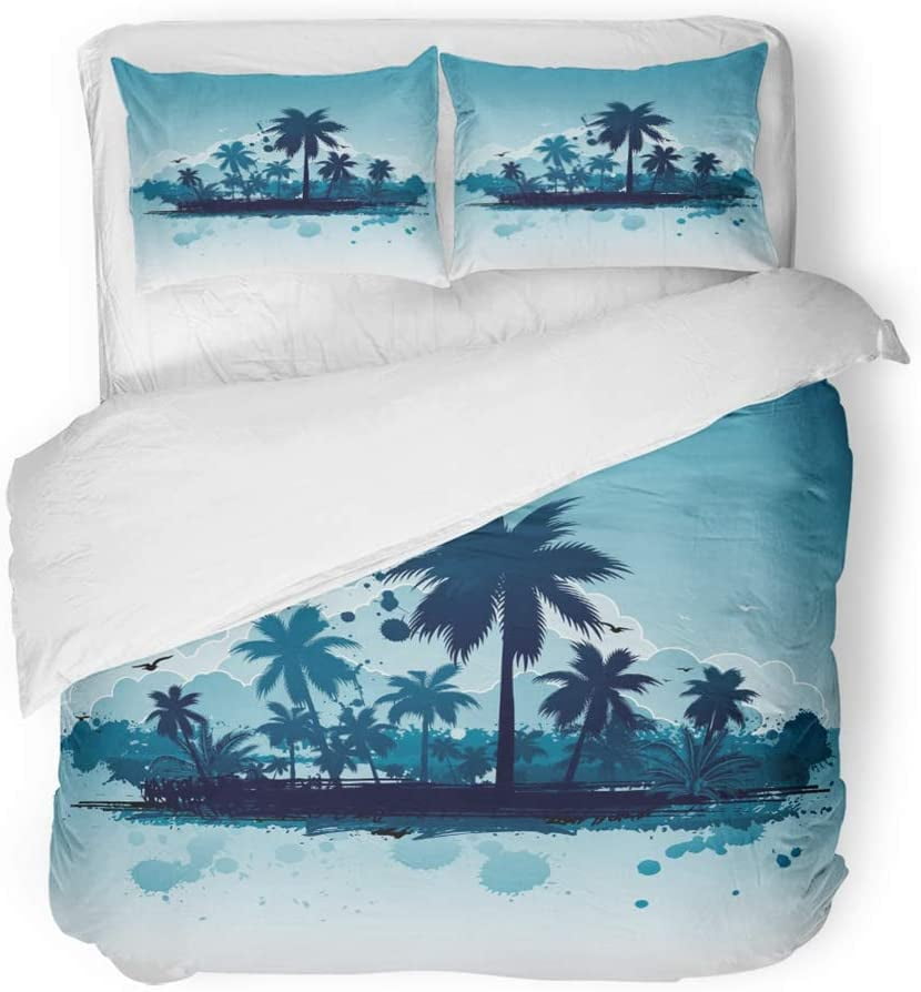 ZHANZZK 3 Piece Bedding Set Beach Tropical Island Hawaiian Palm 