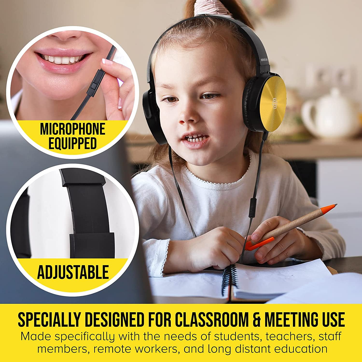 Classroom Headphones with Microphone-Bulk 10-Pack, Kids Headphones for School Students K to 12, Teachers On Ear Headphone Pack for Online Learning, & Travel, with 3.5mm Jack(Colored with Microphone)