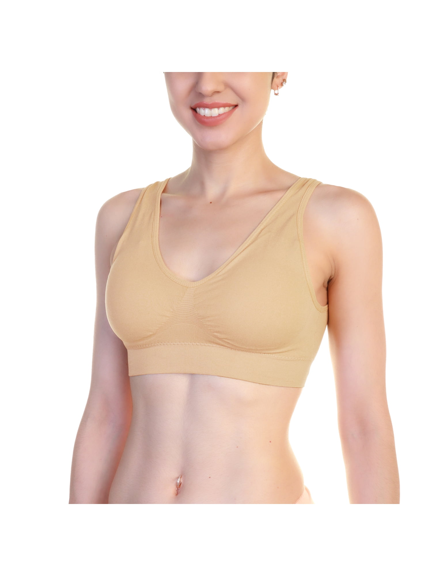 Angelina Wire-Free Seamless U-Back Bralettes with Adjustable Closure (6-Pack)