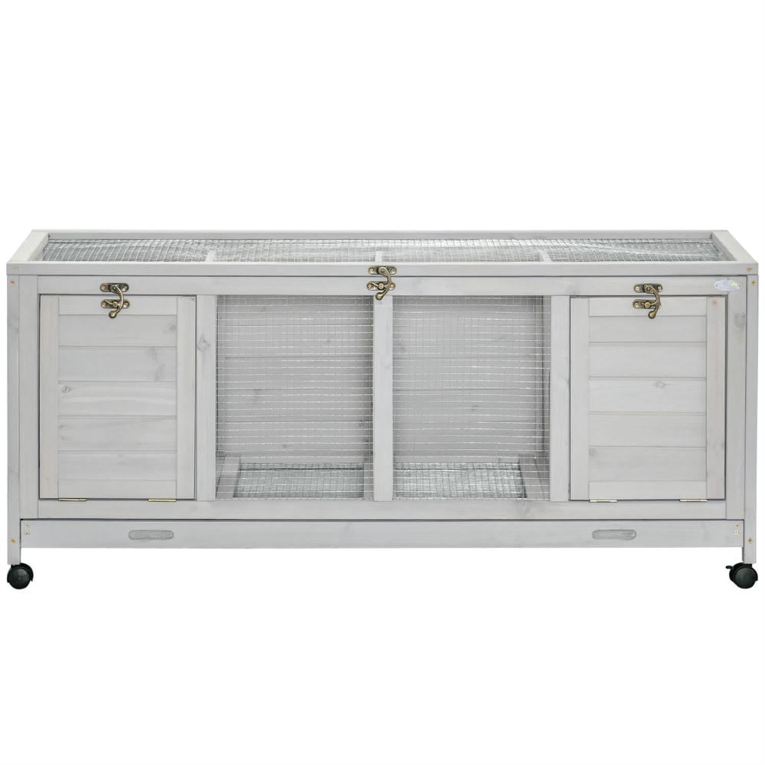 Kadyn 54" Wooden Rabbit Hutch with Wheels and Divided Board, Outdoor Small Animal Habitat Enclosure Bunny Cage for Bunnies, Guinea Pigs, Gray Kadyn 54" Wooden Rabbit Hutch with Wheels and Divided Board, Outdoor Small Animal Habitat Enclosure Bunny Cage for Bunnies, Guinea Pigs, Gray