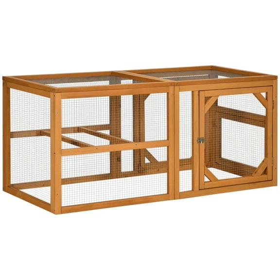 Spaco 55" Wooden Chicken Coop Add-on Expansion, Mini Chicken Coop Outdoor Chicken Run Hen House, Chicken House with Combinable Design, Orange