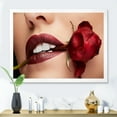 thumbnail image 3 of Designart 'Girl With Red Lipstick Holding A Rose In Mouth' Modern Framed Art Print, 3 of 4