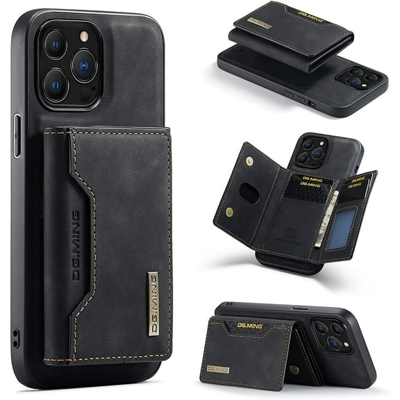 Leather Wallet Phone Cases Compatible with iPhone 14 Pro Max Case with Card Holder Men 6.7'' 2 in 1 Detachable Back Cover (Black,IP 14 Pro Max)