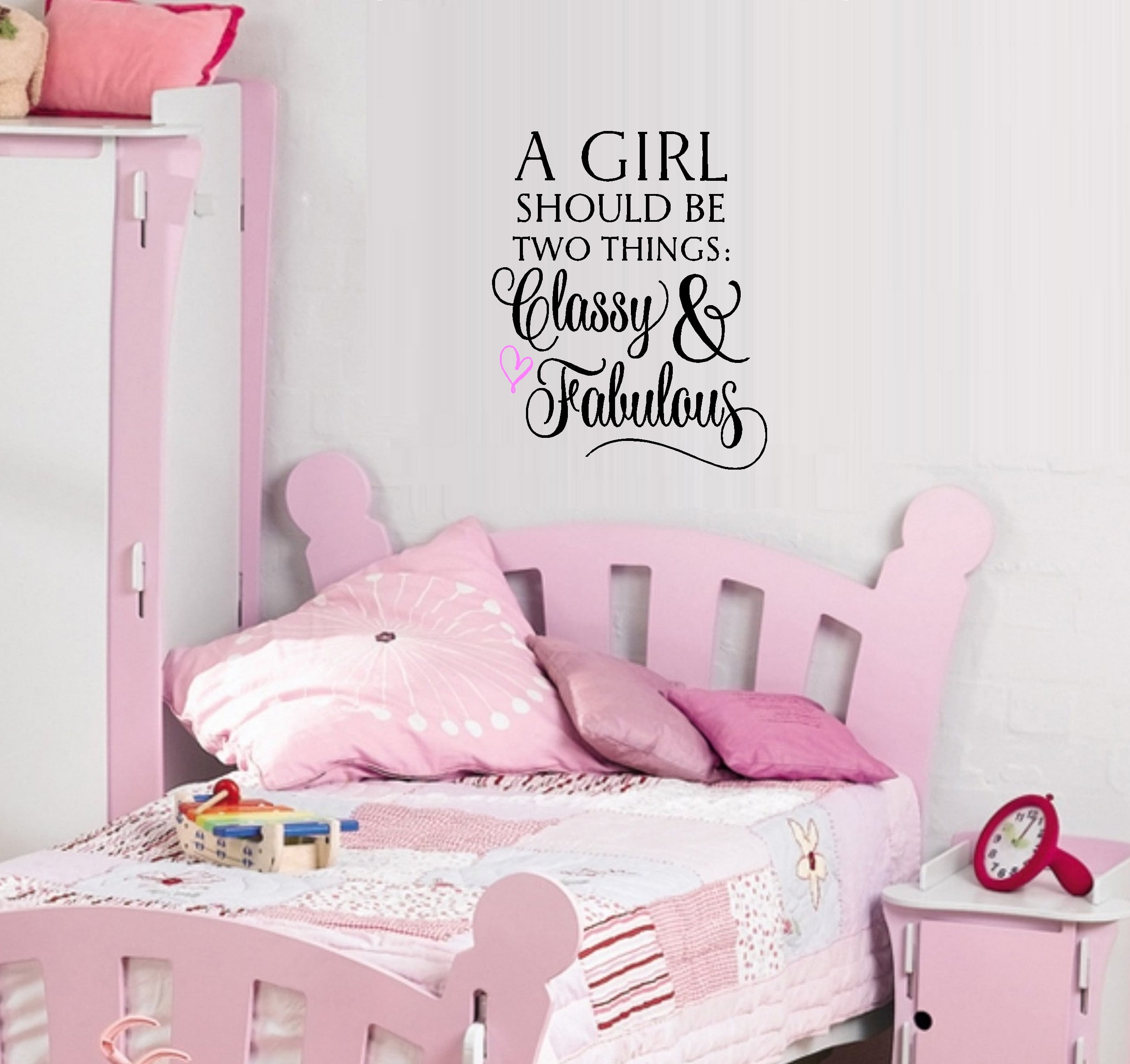 Decal ~ A Girl should be two things, Classy and Fabulous #3 Wall Decal: 13  x 16 (Black/Pink Heart)