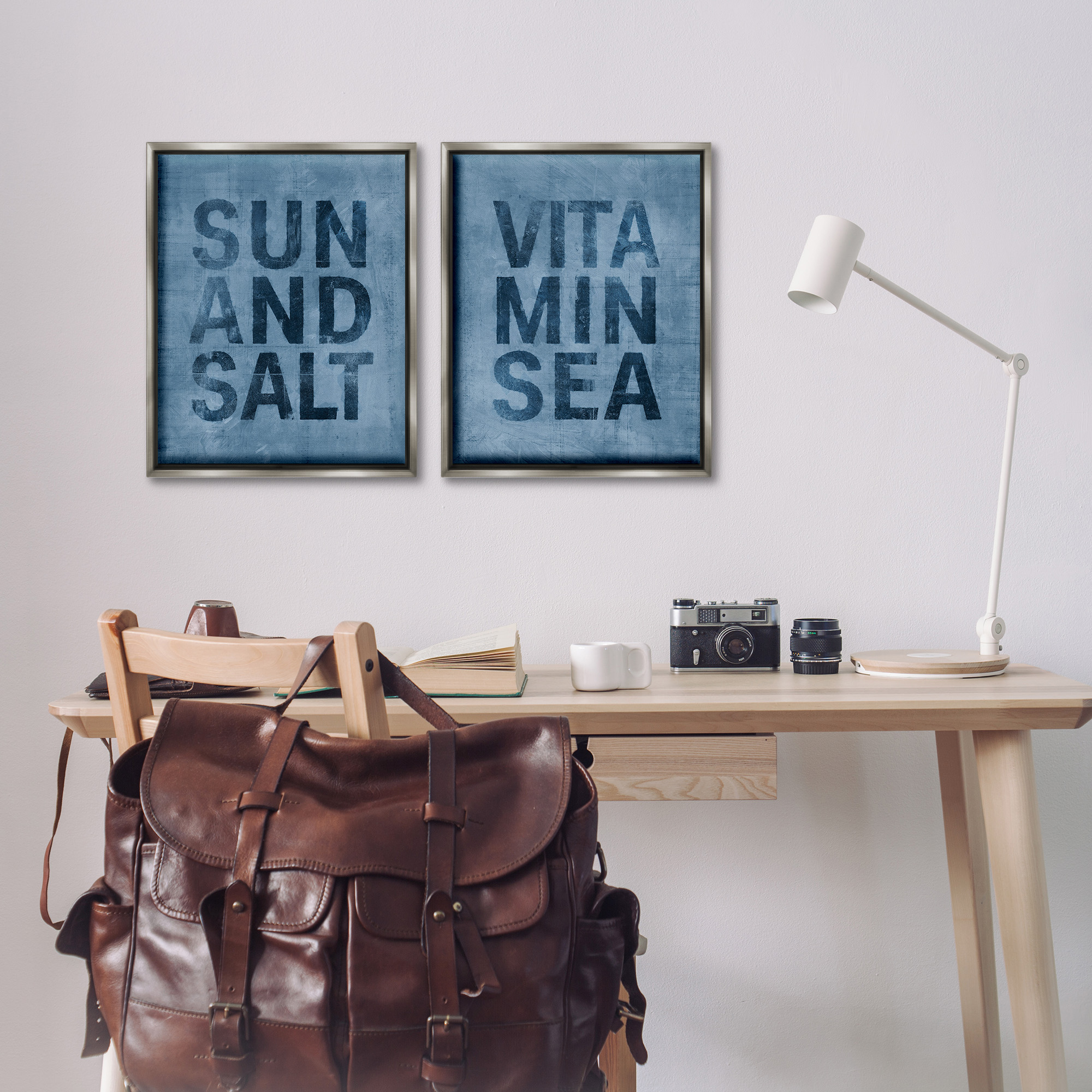 Stupell Industries Summer Beachy Phrases Nature Painting Gray Floater Framed Canvas Art Print Wall Art, 17 x 21, Set of 2