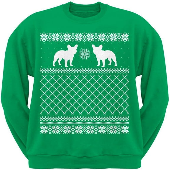 French Bulldog Green Adult Ugly Christmas Sweater Crew Neck Sweatshirt