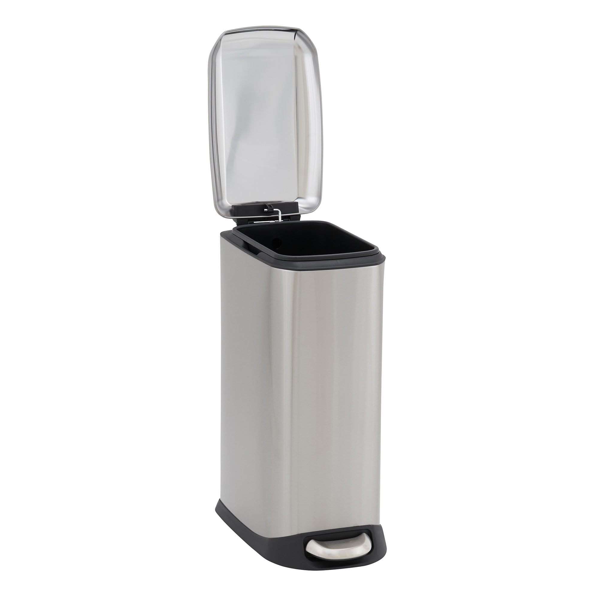 Design Trend Oval Slim Stainless Steel Step Trash Can with Soft Close Lid | 20 Liter / 5 Gallon, 16.26" L x 21.73" W x 9.25" H, Silver