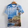 thumbnail image 3 of Lighthouse Sunrise Coast Scenery Pale Blue Tan T Shirts Basic T-Shirt Short Sleeve Ladies Tee Shirt Summer Graphic Clothing, 3 of 6