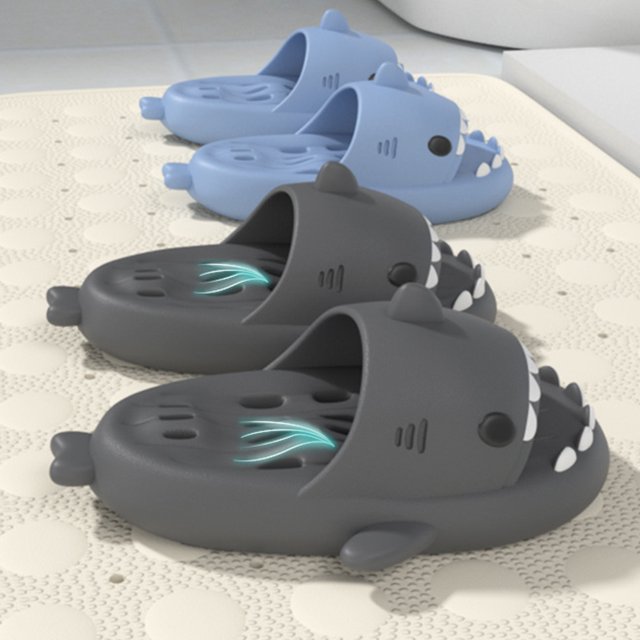 Lindas pantuflas de tiburón, lindas pantuflas de tiburón, antideslizantes, con punta abierta, pantuflas de ducha, diseño revolucionario