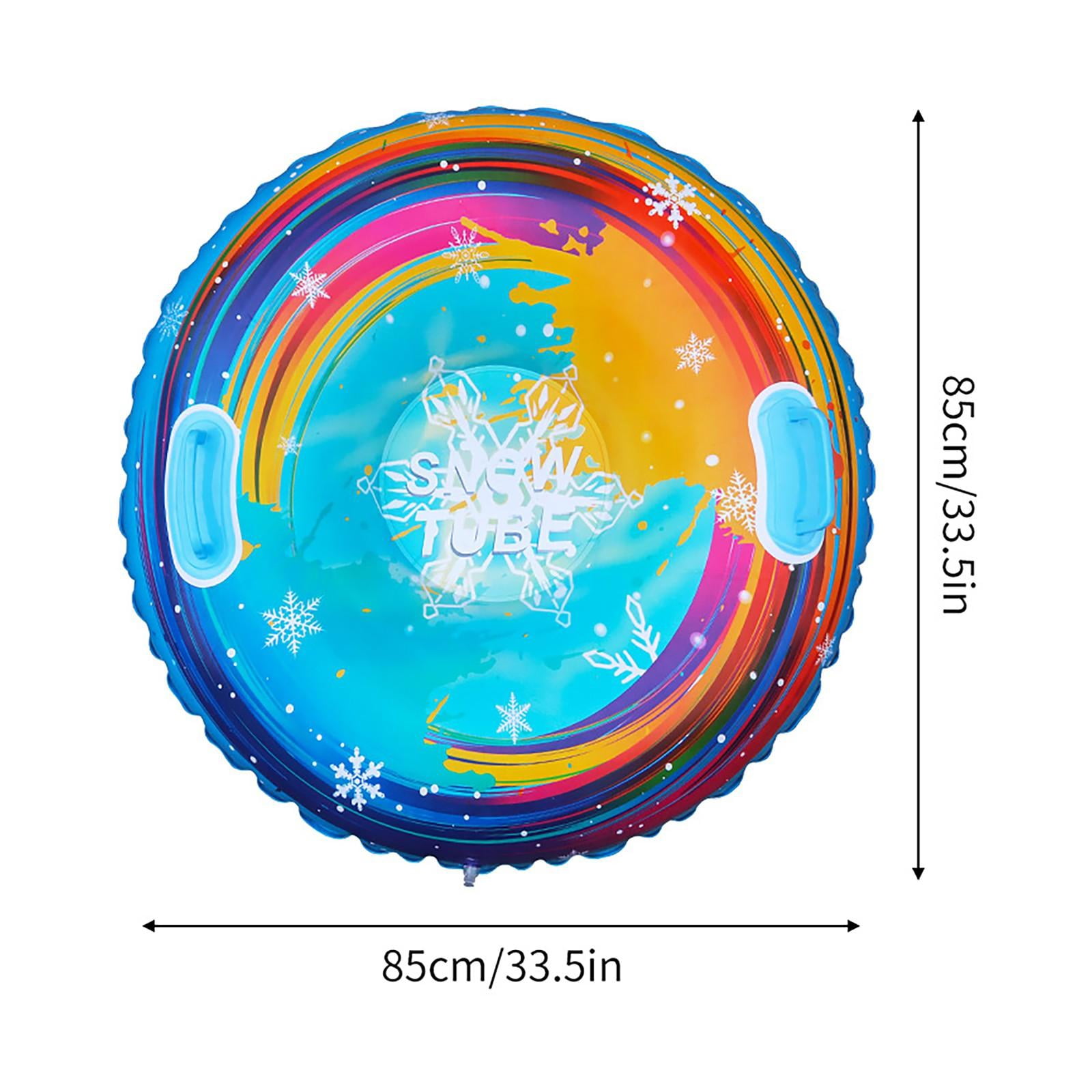 Colorful Striped Blue Inflatable Snow Tube - 90cm Anti-Rollover Thickened Cold-Resistant Snow Sled for Kids Outdoor Winter Sports, Snow Tubing, Skiing