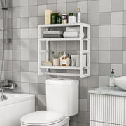 Bamworld Bathroom Shelves Bathroom Organizer Adjustable 3 Tiers Bamboo Floating Shelf over the Toilet Storage with Hanging Rod (White)