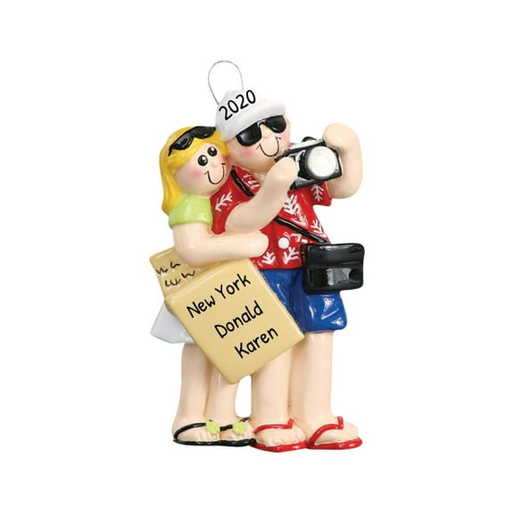 Personalized Couple Ornaments 2024 - Tourist Couple Travel Ornament Our First Christmas Together