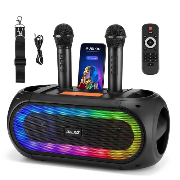 Máquina de karaoke Delxo con 2 micrófonos inalámbricos Bluetooth