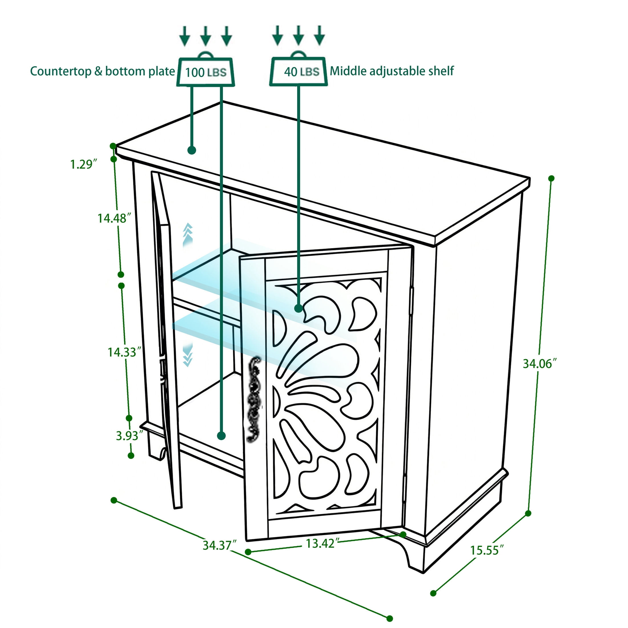 GDF Studio Danus 2-Door Acrylic Mirrored Sideboard Cabinet, Rustic Hollow-Carved Storage Cupboard for Kitchen, Dark Brown