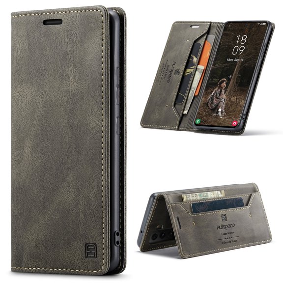 Wallet Case for Samsung Galaxy S22 Ultra, Premium PU Leather Card Slots Holder RFID Blocking Flip Cover with Magnetic Closure Kickstand Soft Silicone Shockproof Case for Samsung Galaxy S22 Ult, Coffee