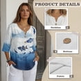 thumbnail image 6 of Xoenoiee Blue Fish Flower Print Cotton Button Down Shirts for Women Business Casual Linen Tops 3/4 Sleeve Work Blouses Spring Outfit, XL, 6 of 7