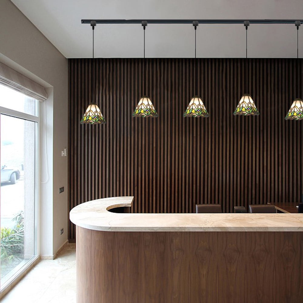 Kiven H-Type Track Lighting Light Fixture, 3-Light Tiffany Style Halo Track Pendant Lighting Fixtures, E26 Socket