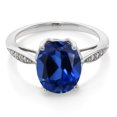 thumbnail image 3 of Gem Stone King 3.34 Ct Oval Blue Created Sapphire White Diamond 14K White Gold Ring, 3 of 4