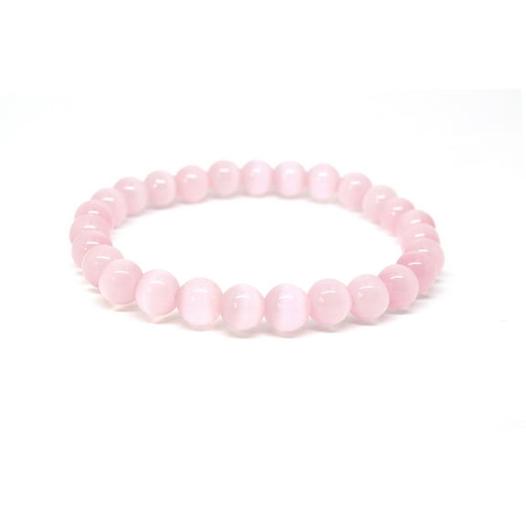 KATGI Fashion Semi Pink Opal Gemstone Birthstone Round Beaded Elastic Bracelet