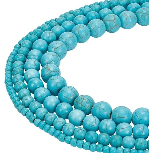 4 hebras de cuentas turquesas de 4 tamaños, cuentas espaciadoras redondas de piedras preciosas, dijes de piedra turquesa sin teñir, colgantes para collares, manualidades, fabricación de joyas