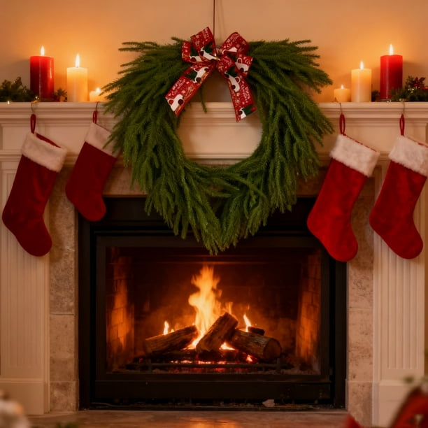 Decoración de coronas de Navidad | Guirnalda elegante para puertas durante todo el año | Verdor artificial y acentos naturales | Ramitas de helecho conservadas | Resistentes a la intemperie | 1