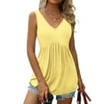 thumbnail image 2 of VEKDONE Womens Sleeveless Tank Tops Casual Hide Belly Pleated Flowy Tanks Summer Solid Color Loose Lightweight Vests Yellow Small, 2 of 9